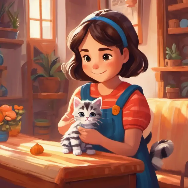 Girl chooses the striped kitten, excited to take it home.