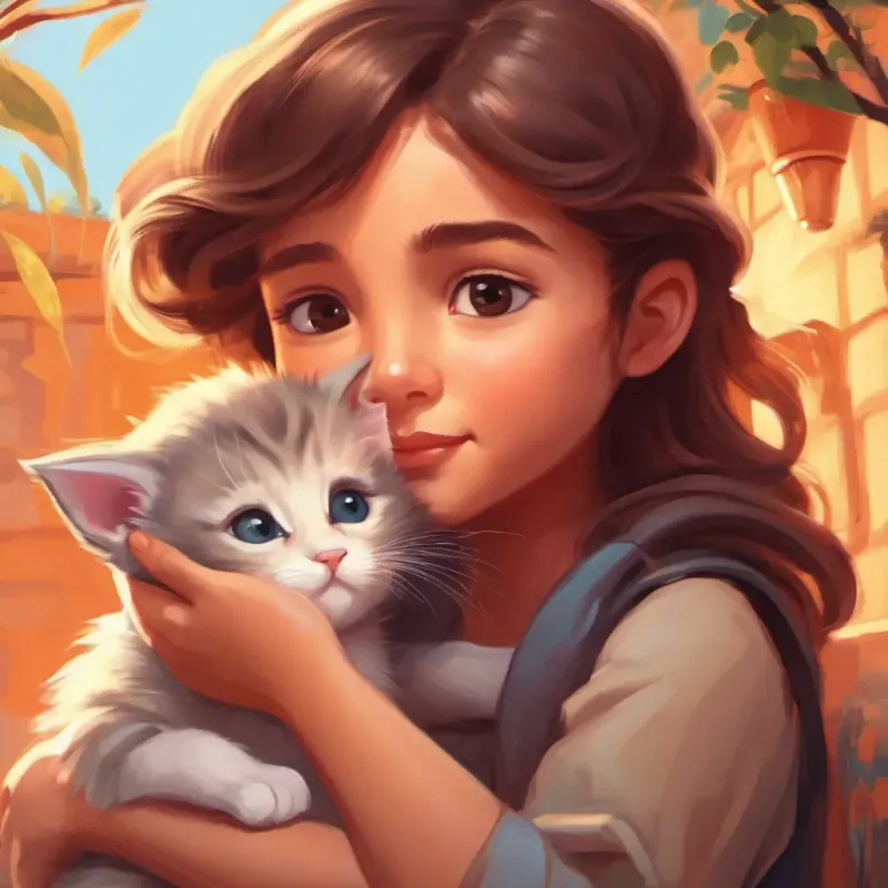 Girl cuddles kitten, marking kitten's first human hug.