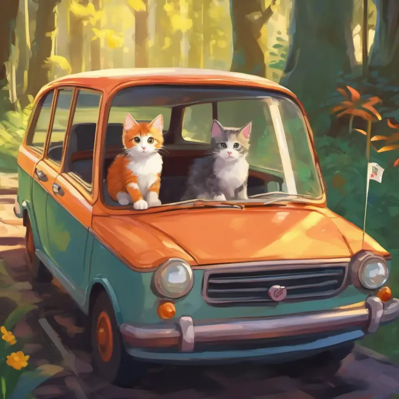 Kitten leaves her family, starting a new adventure in a car.