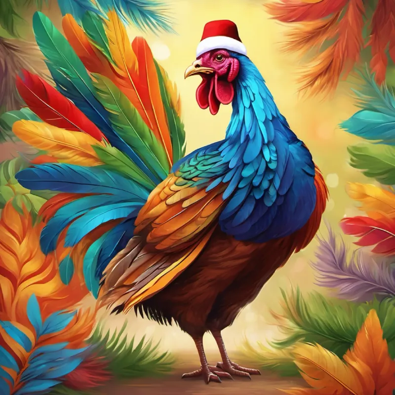 Introduction to Colorful turkey with a flair for dancing and a kind heart on the farm, showcasing his colorful feathers.