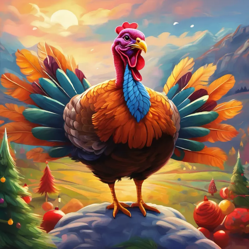 Colorful turkey with a flair for dancing and a kind heart's unique personality and his way of entertaining other animals.