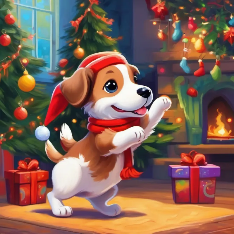 The puppy responds to Colorful turkey with a flair for dancing and a kind heart's dance by approaching and interacting.