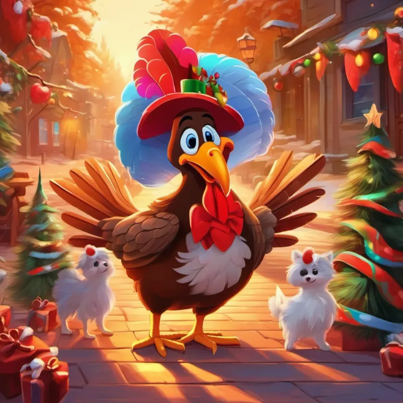 Resolution of the problem as Colorful turkey with a flair for dancing and a kind heart brings the puppy to warmth.