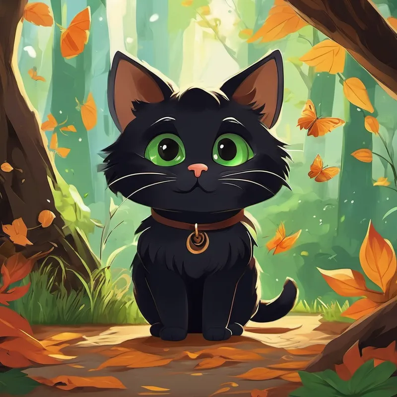Once upon a time, in a cozy little village, there lived a mischievous and curious little cat named Félix. Félix was no ordinary cat; he had a beautiful silky black coat, sparkling green eyes, and a playful spirit that made everyone smile. Every day, Félix would roam around the village, exploring every nook and cranny, and chasing butterflies with delight. He loved to climb trees, pounce on fallen leaves, and play hide and seek with his animal friends. But despite his playful nature, Félix often felt a bit lonely.