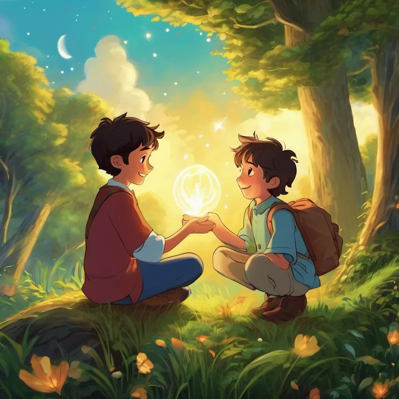 As Félix and his friends explored the clearing, they discovered that it had the power to grant wishes to those pure of heart. They couldn't believe their luck! One by one, Félix's friends made their wishes, asking for their families to be safe and food in abundance. Now it was Félix's turn to make a wish. As he closed his eyes and thought deeply, Félix wished for a very special gift. He wished for the ability to understand the language of humans. With a flash of light, Félix's wish came true!