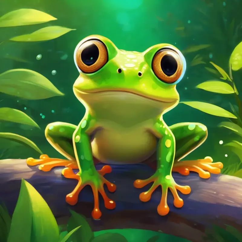 Small and cheerful coqui frog, bright green with big, sparkling eyes's encounters with different animals and how he uses his magical songs to help them.