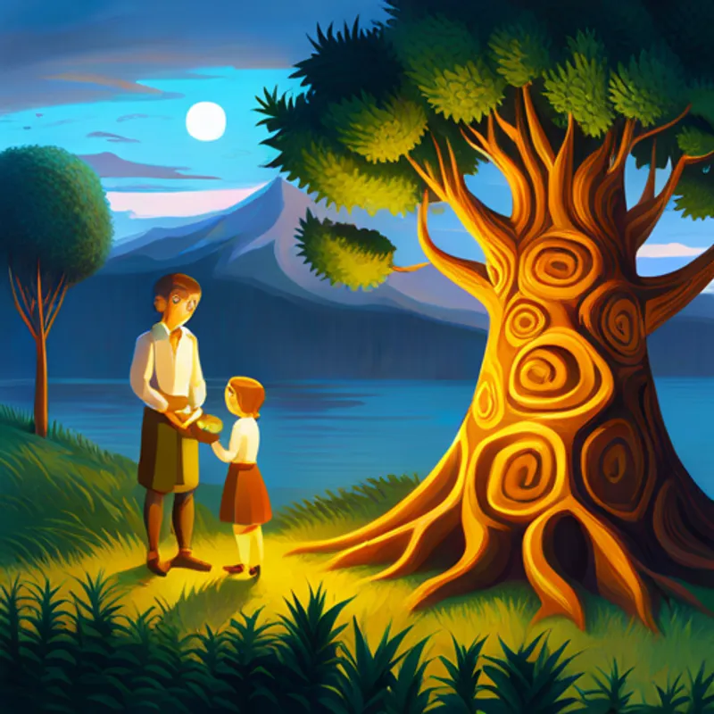 Bruno and Anna carving their names on the magical tree