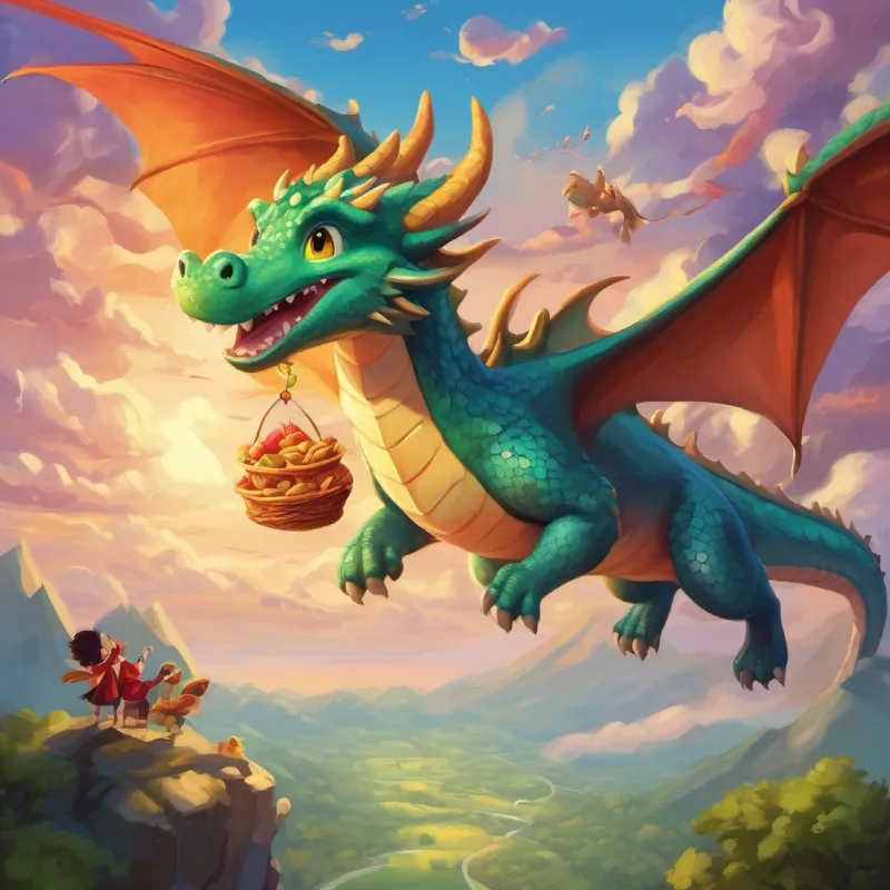 Having fun with dragons in the sky and eating treats.