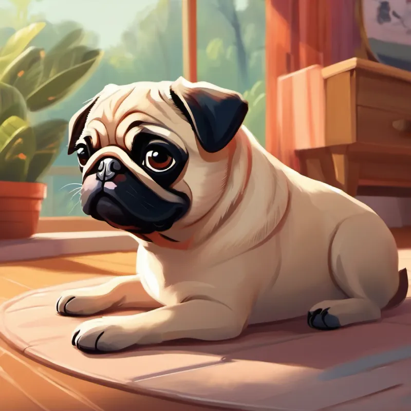 Pug observes other dogs playing, feeling too shy to approach.