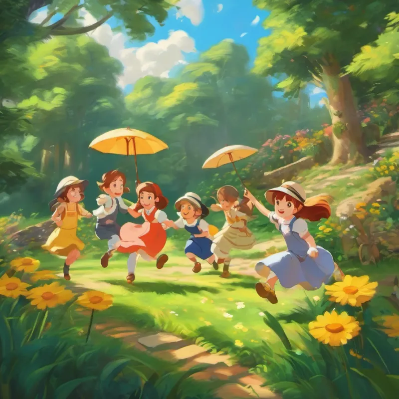 The group, including Daisy, enjoys a fun game.