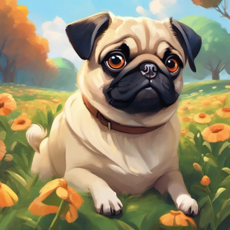 Pug shows interest, the other dogs notice him.