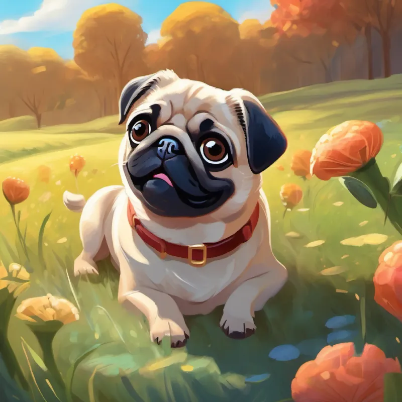 Pug introduces himself to the new dog and invites to play.