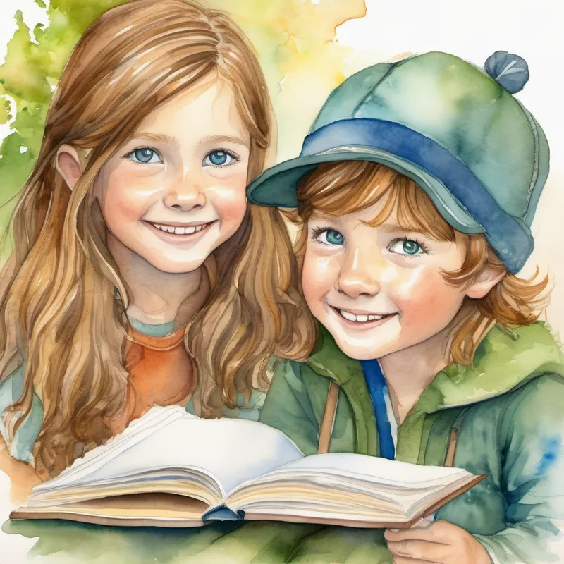 Young boy with brown hair and curious blue eyes learning the importance of honesty and the value of friendships. Embarking on adventures with Energetic boy with freckles and a mischievous smile and Kind-hearted girl with long, golden hair and sparkling green eyes.