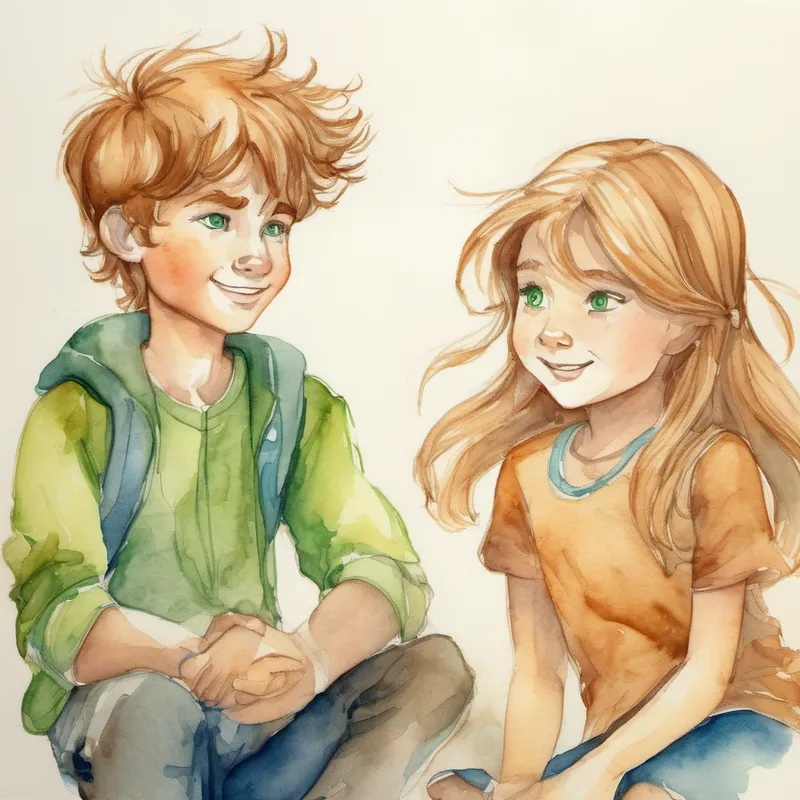 Energetic boy with freckles and a mischievous smile and Kind-hearted girl with long, golden hair and sparkling green eyes's reaction to Young boy with brown hair and curious blue eyes's lie, crossing their arms and scolding him.