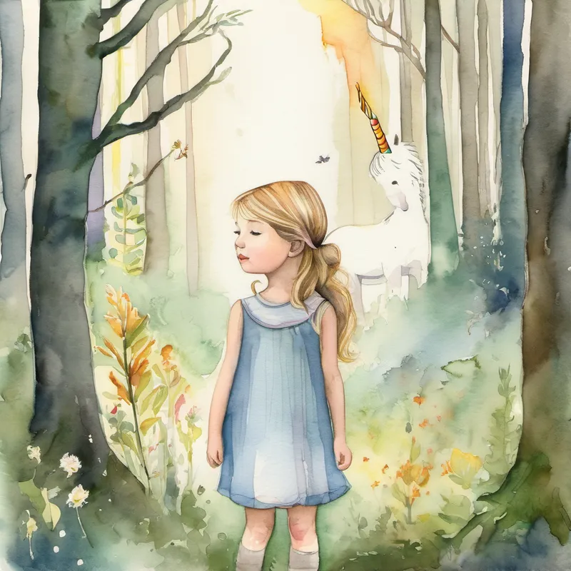 Little girl Lily stood in the forest with her eyes closed and thought about wanting a unicorn.