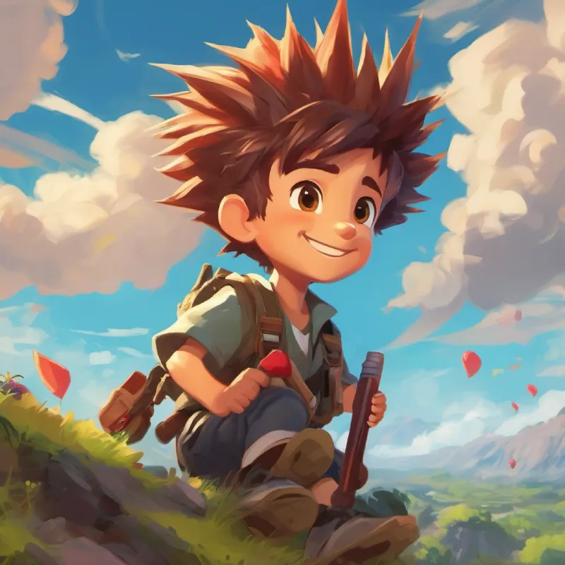 New mission in game, high excitement, A spiky-haired, bright-smiled boy with love for games's determination