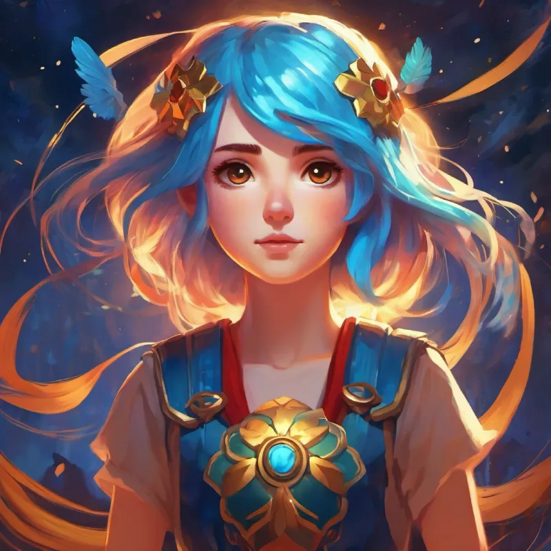 Girl with blue hair, descendant of Star Gods shares her life force to save Brave girl with red eyes and gold hair. A unique bond forms.