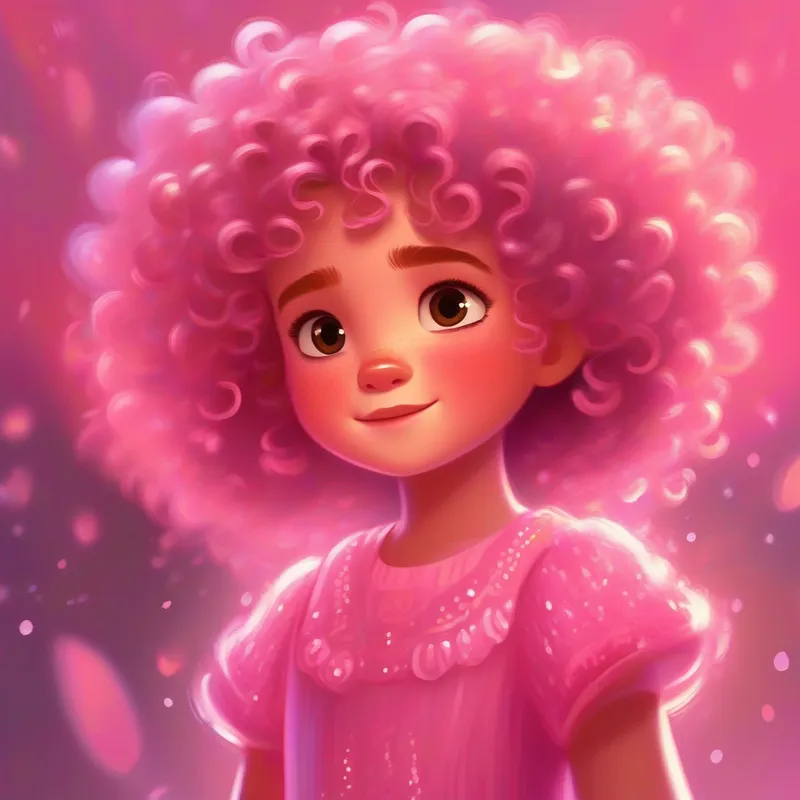 Brave girl with curly hair and sparkly pink dress. with curly hair and pink sparkly dress.