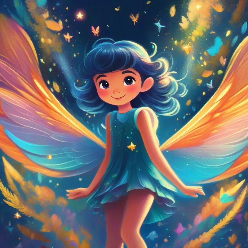 Mischievous fairy with shimmering wings and magical dust.