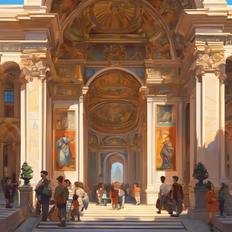 Artie explained to Ben that they were going to explore different art periods and learn about famous masterpieces. Their first stop was the Renaissance. As they walked through the streets of a Renaissance city, Ben marveled at the beautiful buildings and sculptures. Artie told Ben about artists like Leonardo da Vinci and Michelangelo, who created some of the most famous artworks of all time. Ben couldn't wait to see these masterpieces for himself!