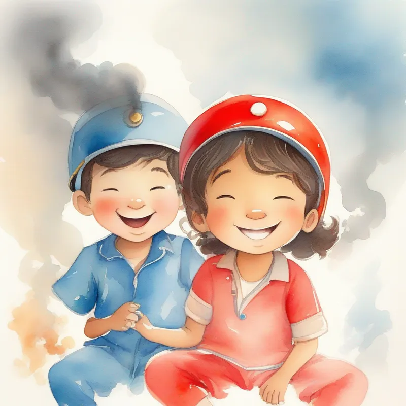 Sachin is a daring adventurer with a mischievous grin, wearing a red helmet blowing smoke, Aman is a sleepyhead with tousled brown hair and blue pajamas panting with hands on knees