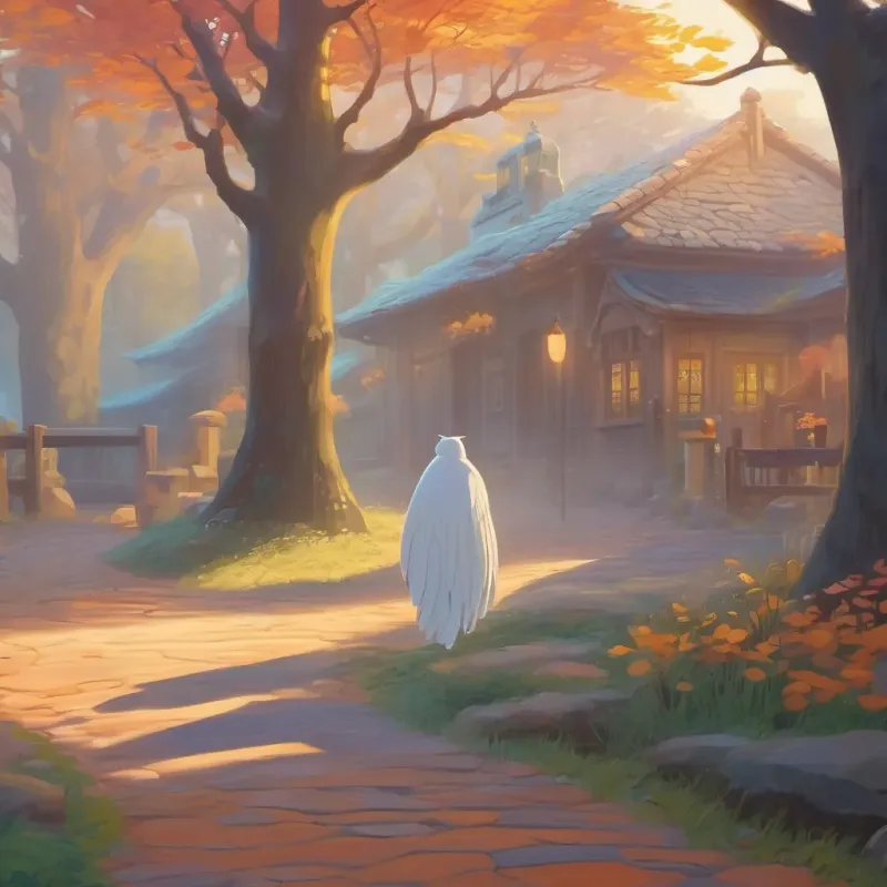 The ghost and owl parting ways at dawn with the ghost sighing gently.