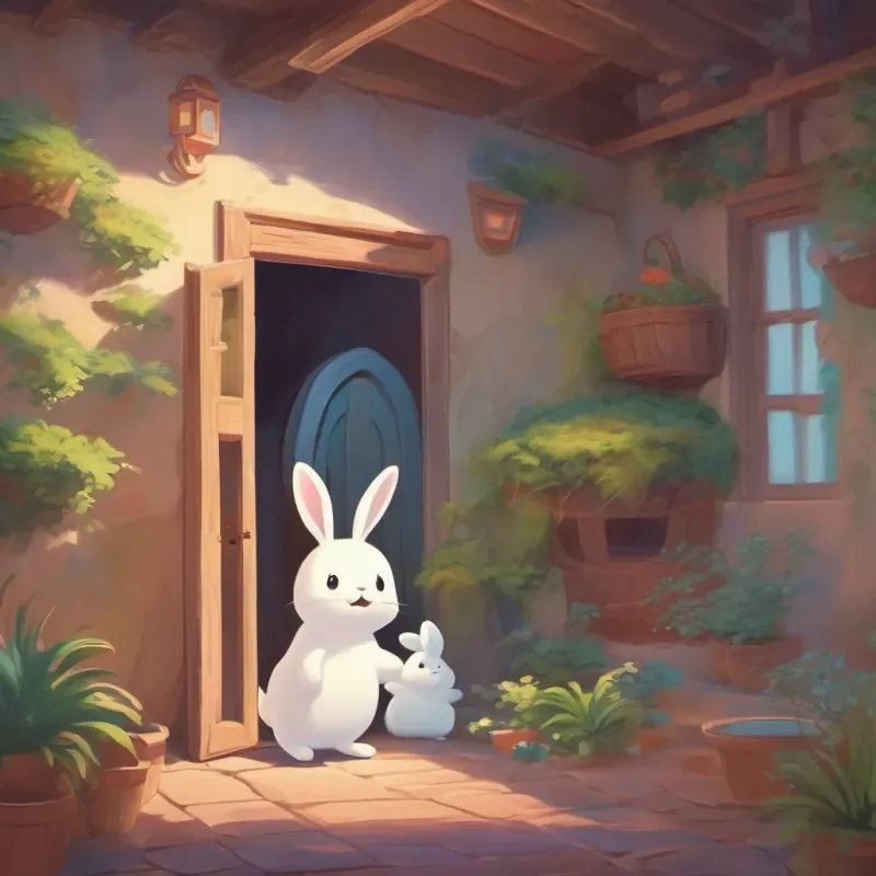 The ghost and bunny playing hide and seek and laughing joyfully.