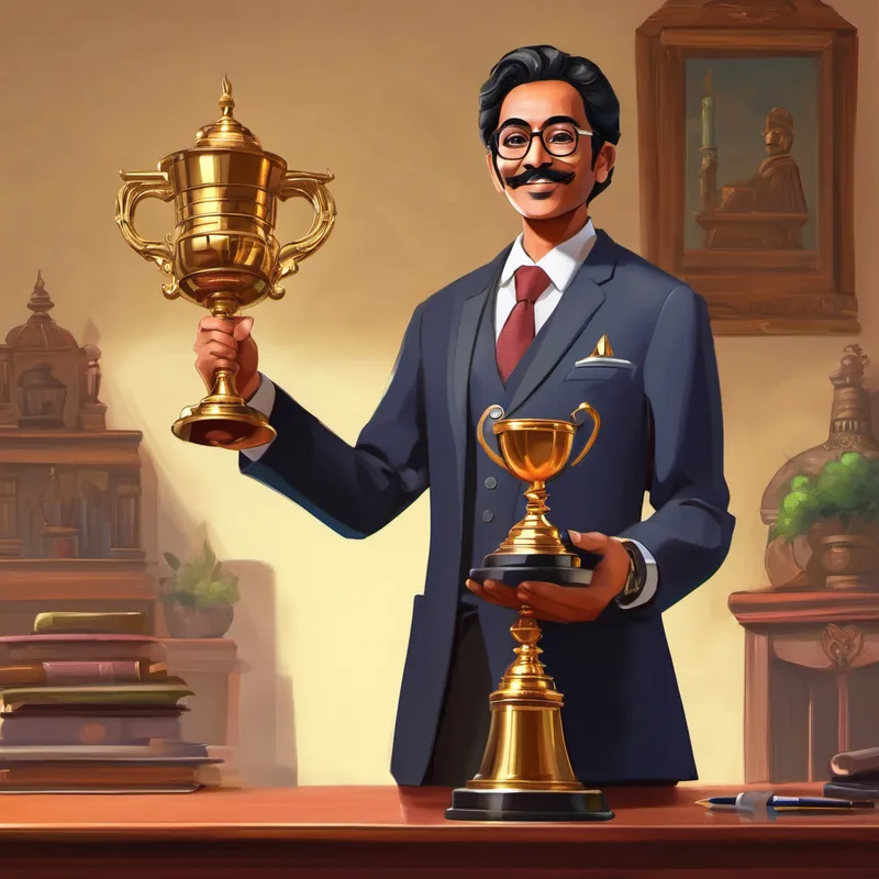 Dr Rahman holding a trophy and a pen