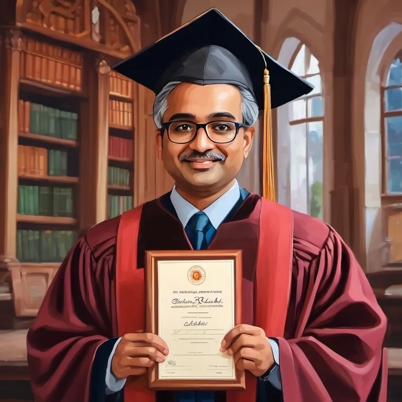Dr Rahman in a graduation gown holding a PhD certificate