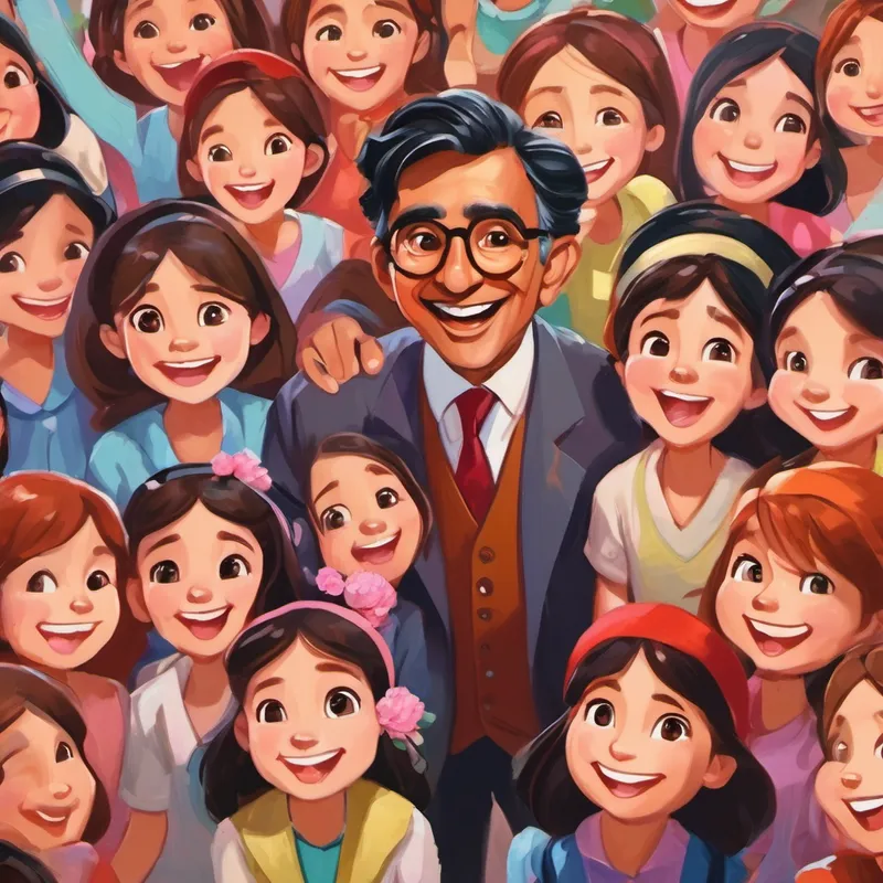 Dr Rahman surrounded by happy girls