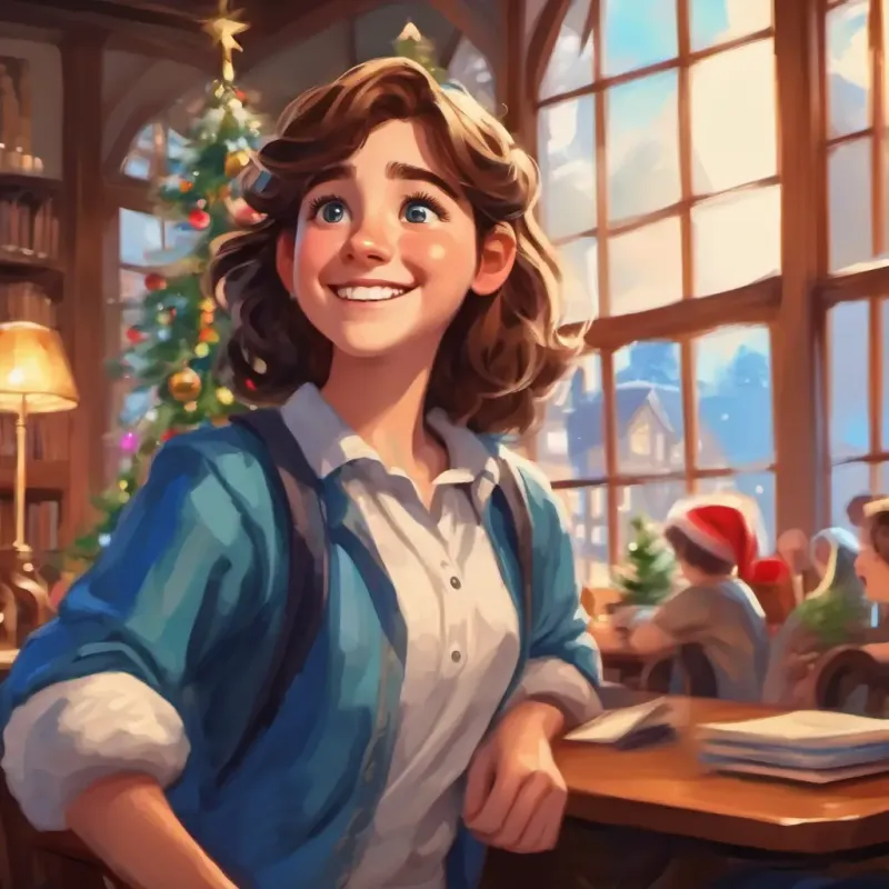 Young, determined college student with brown hair and blue eyes's joyful reaction to getting the role