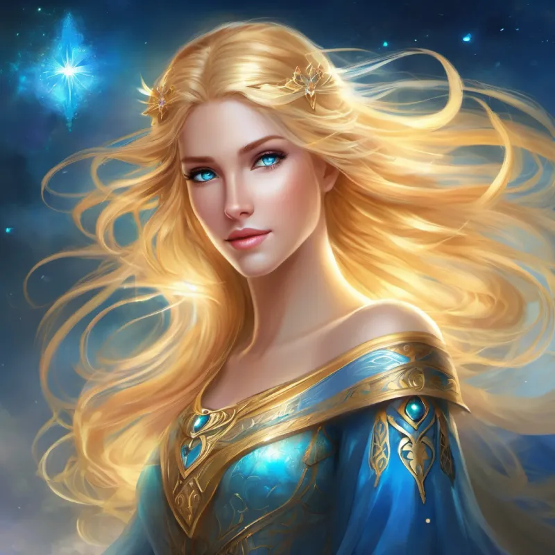 Golden hair, blue eyes, kind-hearted's quest to break the enchantment, showcasing her bravery and the challenges she must overcome.