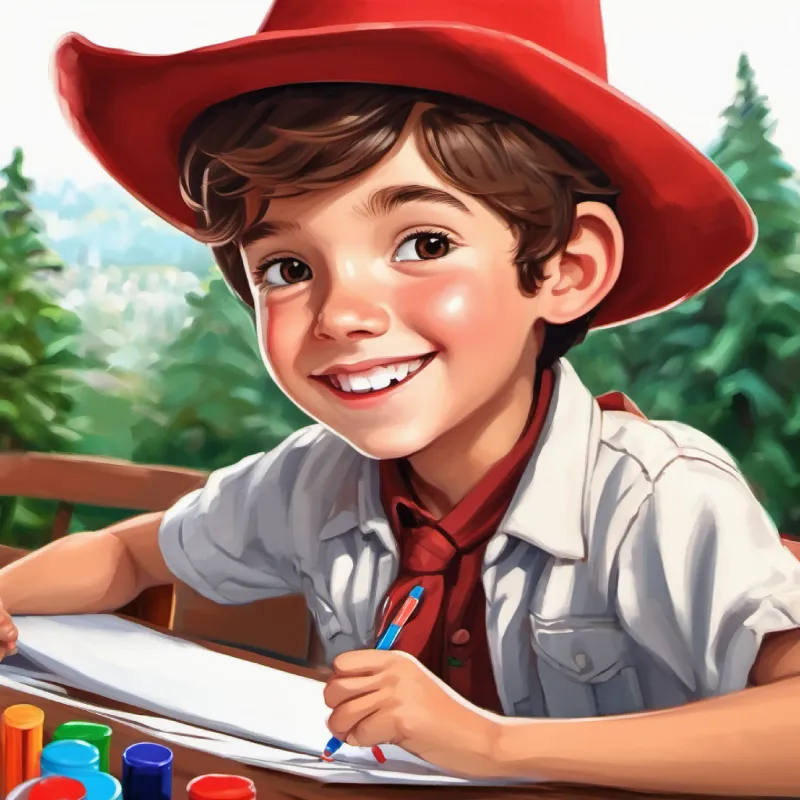 Tommy in art class, sharing markers, making classmates smile