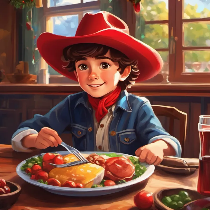 Tommy at dinner, sharing his responsible actions, feeling good