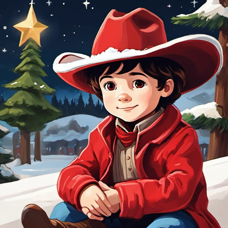 Tommy is three years old,with red scarf,brown eye  ,red hatAs Tommy closed his eyes, he thought about all the new friends he made and how good it felt to be responsible.