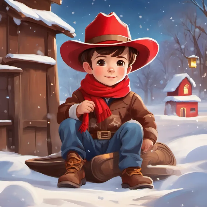 Tommy is three years old,with red scarf,brown eye  pick the litter up at playgroud