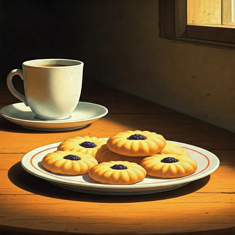 Close-up on a plate of delicious-looking cookies with blackberry filling