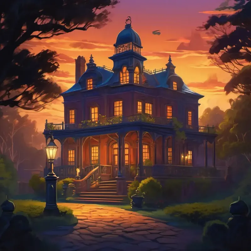 Kia explores the haunted mansion, setting a spooky atmosphere.