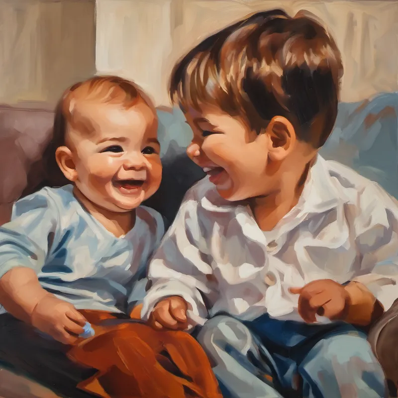 Baby brother giggling and smiling while watching the family