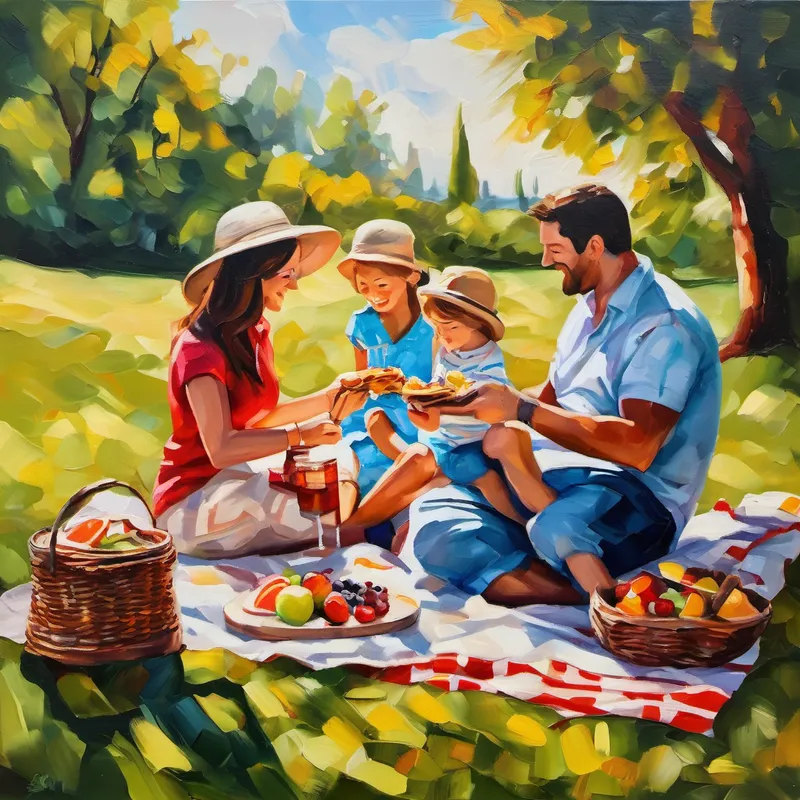 Family having a delicious picnic lunch on a blanket