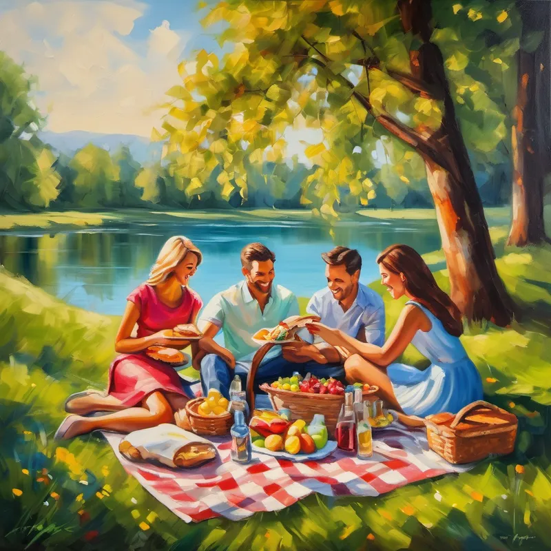 Happy family enjoying a perfect picnic day