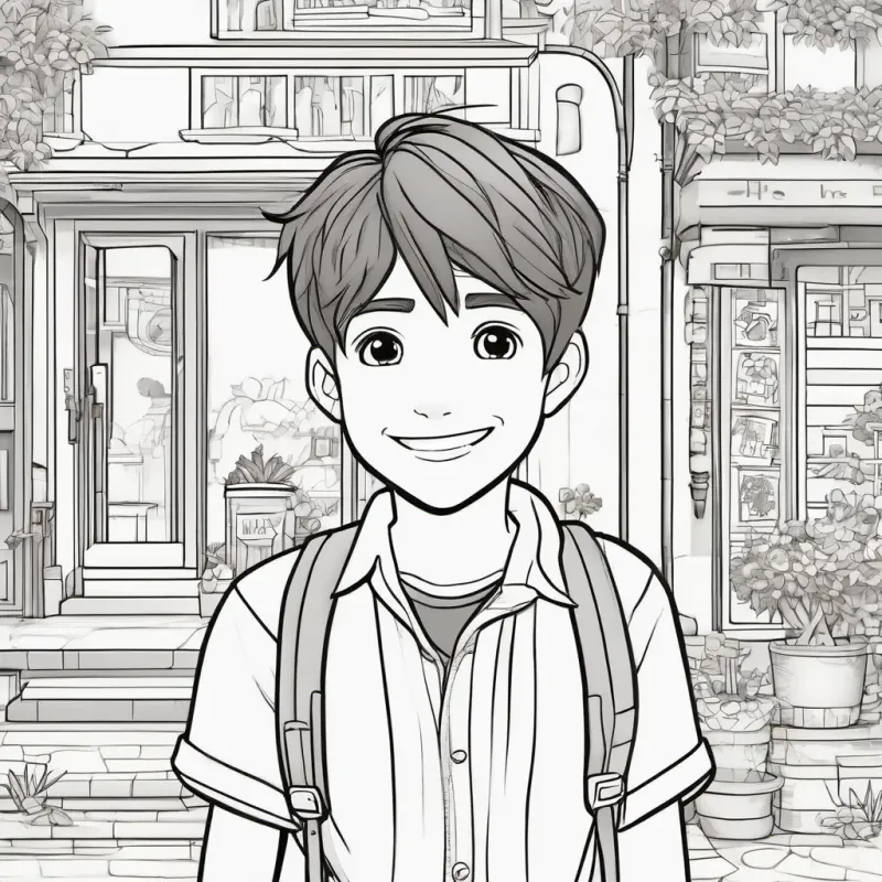 Introduction to Inventive boy, short brown hair, bright brown eyes, always smiling in his hometown, an inventive boy.