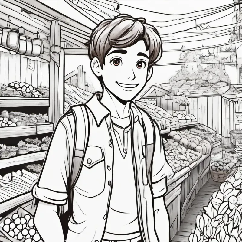 Inventive boy, short brown hair, bright brown eyes, always smiling decides to go to the market in search of the spring.