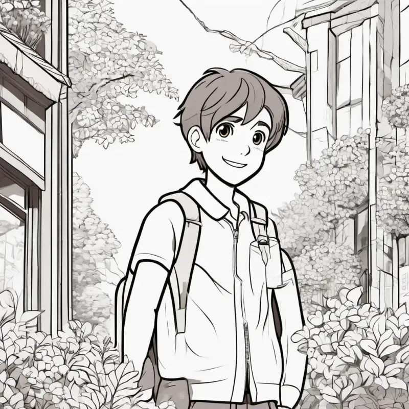 Inventive boy, short brown hair, bright brown eyes, always smiling can't find the right spring in the market and feels worried.