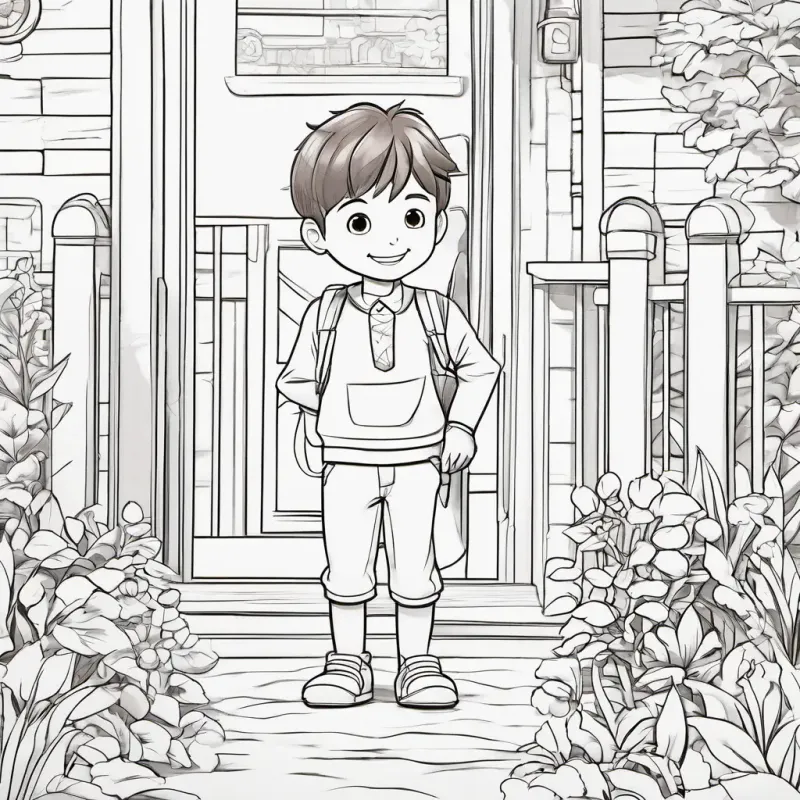 Inventive boy, short brown hair, bright brown eyes, always smiling finds a toy with the perfect spring on his way back home.