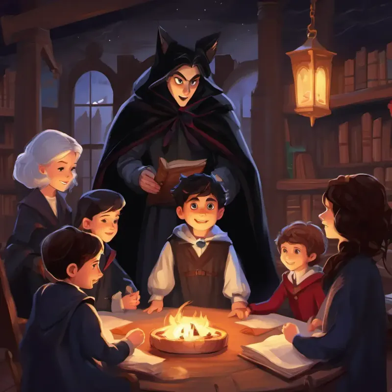 A 5-year-old vampire with a black cape meeting Mrs. Fangs, his teacher, and his classmates - werewolves, witches, and ghosts