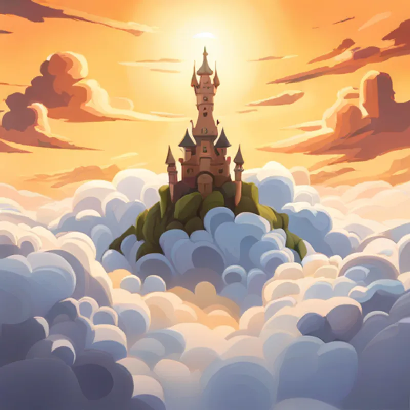Jewel castle floating above clouds