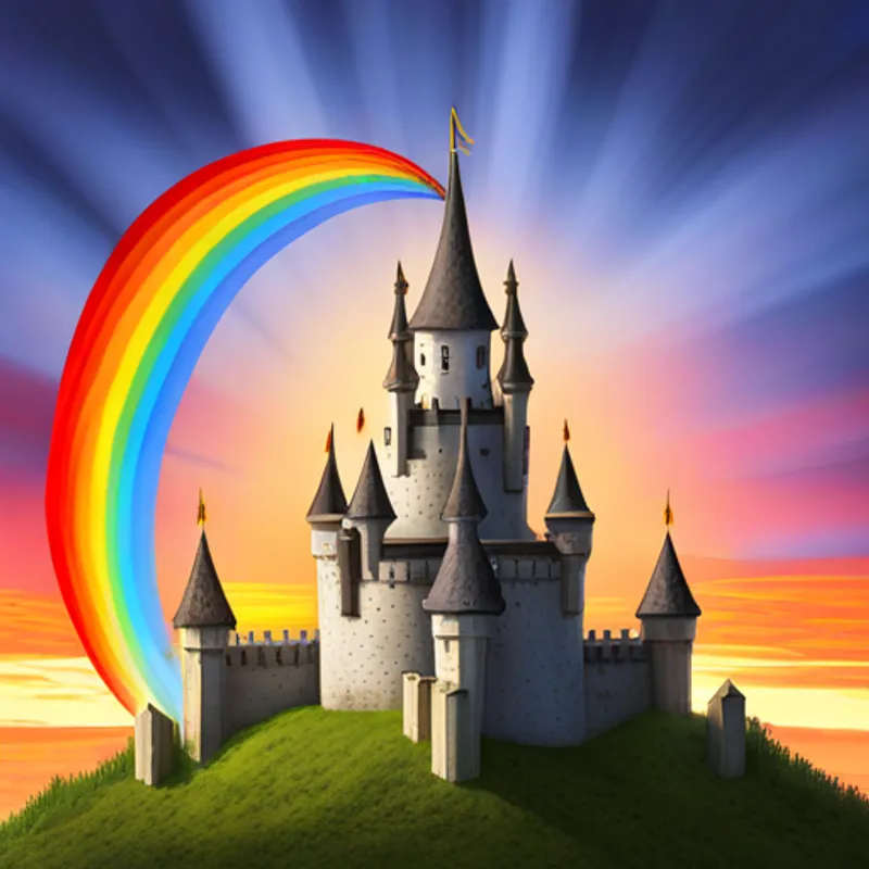 Flag with unicorn on castle tower