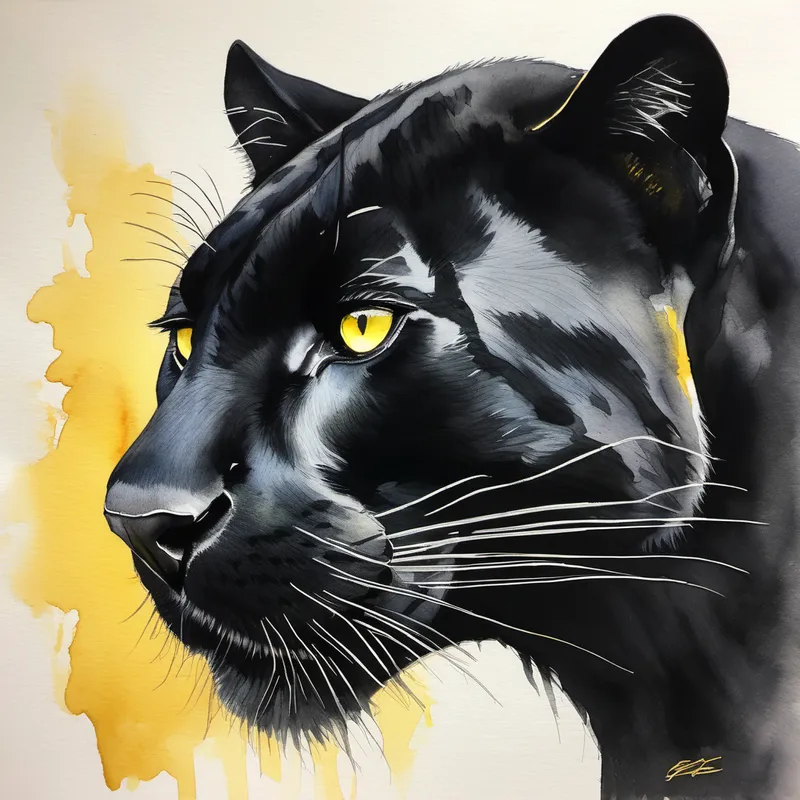 A sleek black panther with yellow eyes, a sleek black panther with yellow eyes