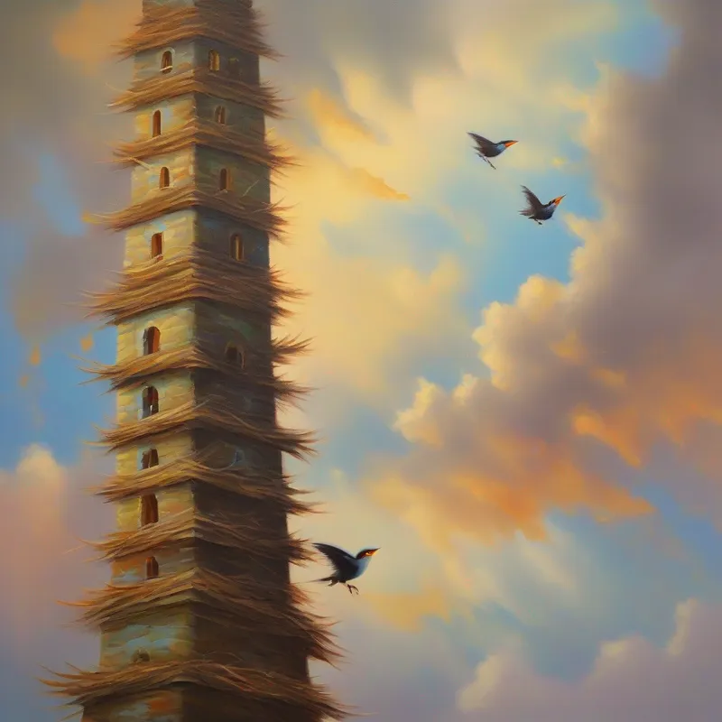 Animal tower to reach the nest, baby bird reunited.